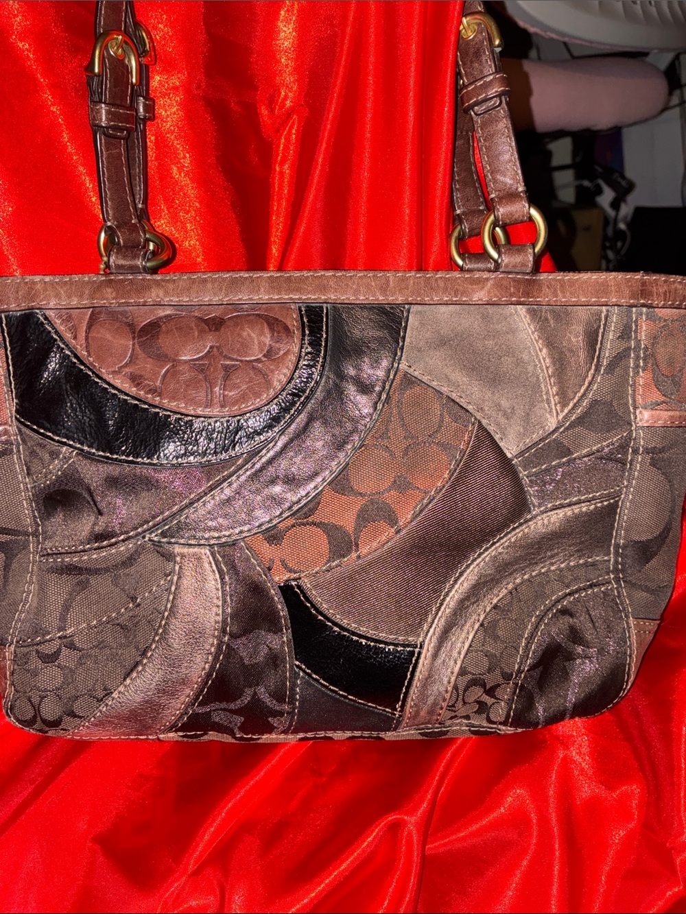 Coach Patchwork Signature Shoulder Bag in Brown and Black-NWOT